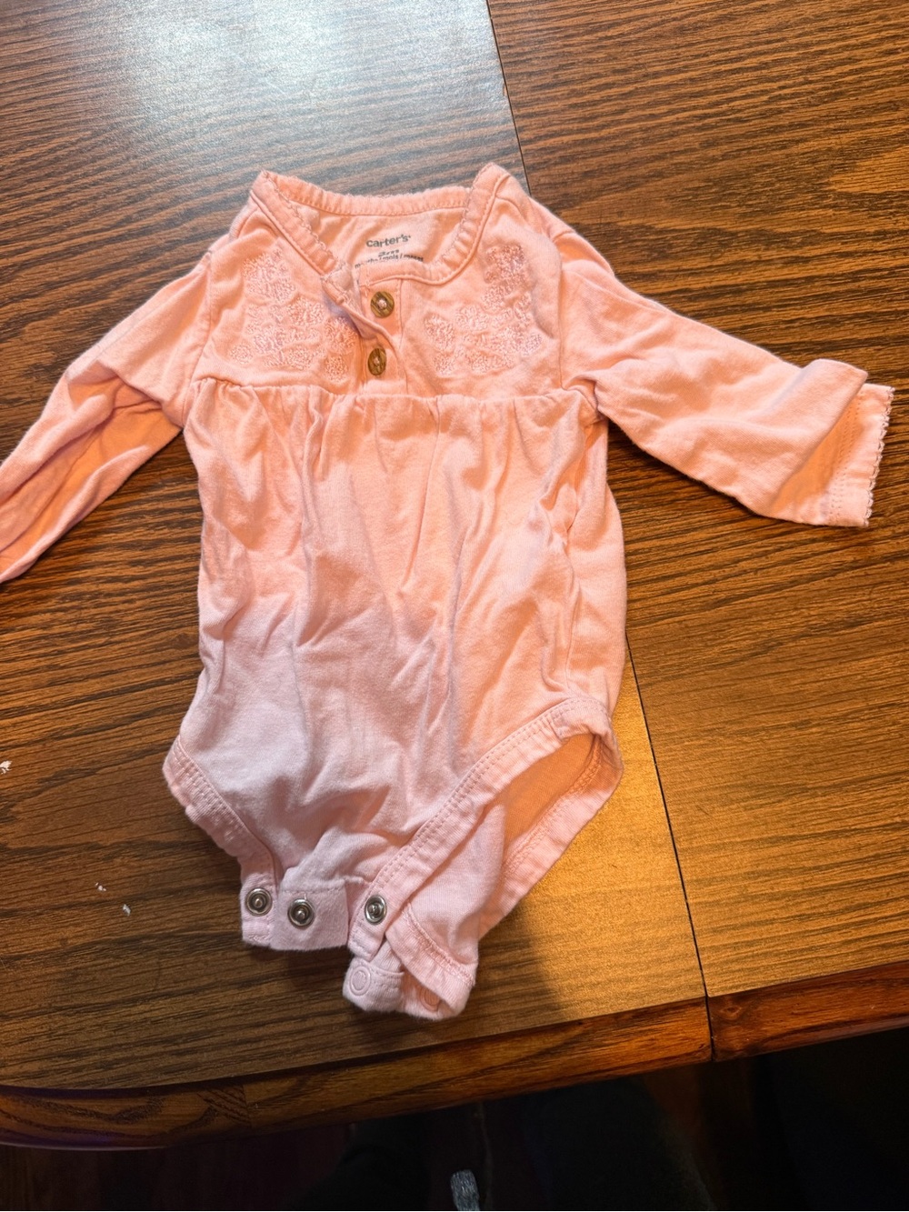 Carter's Light Pink Long-Sleeve Baby Bodysuit with Embroidered Yoke